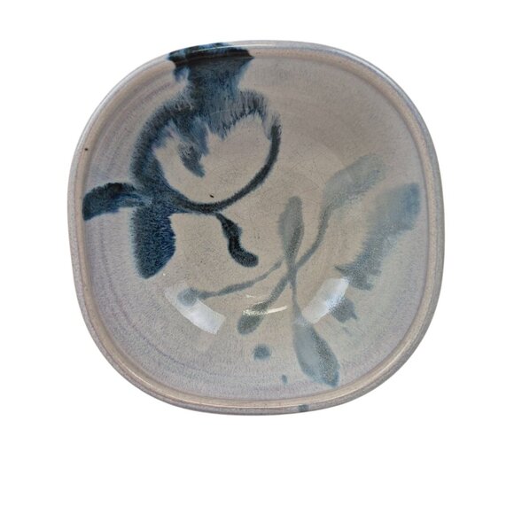 Handmade Stoneware Pottery Bowl Blue Gray Brushstroke Design Small Dish Glazed - Picture 3 of 10
